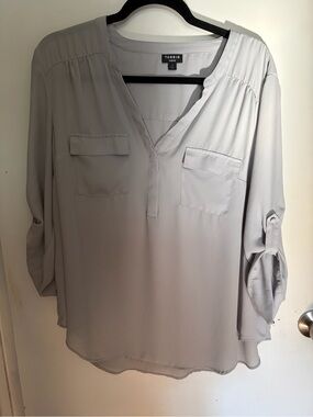 torrid Light Gray V-Neck Utility Tunic Blouse